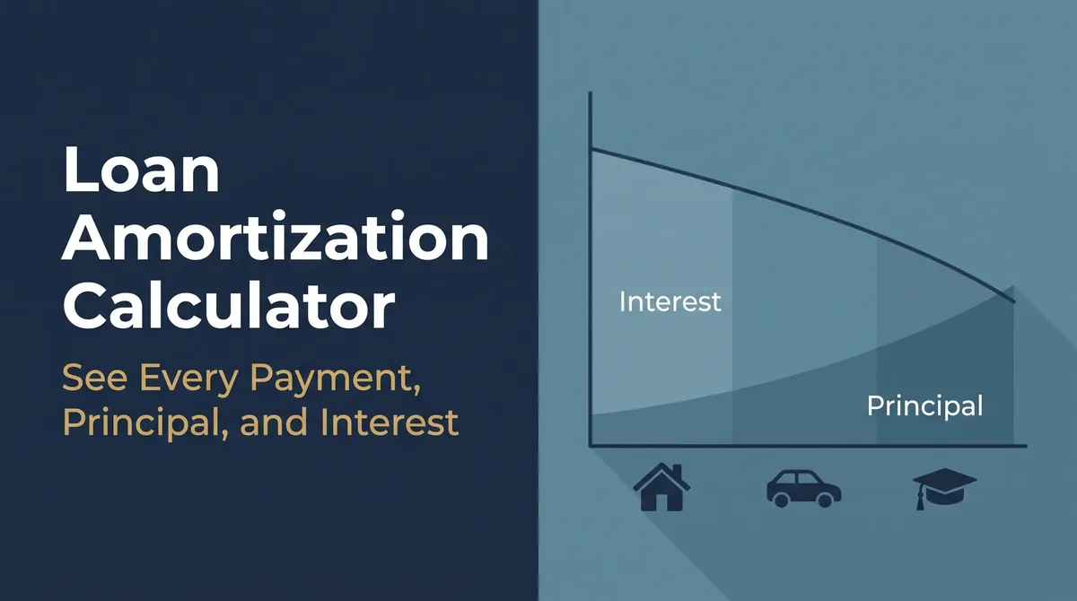 Loan amortization calculator showing loan balance, principal, and interest over time