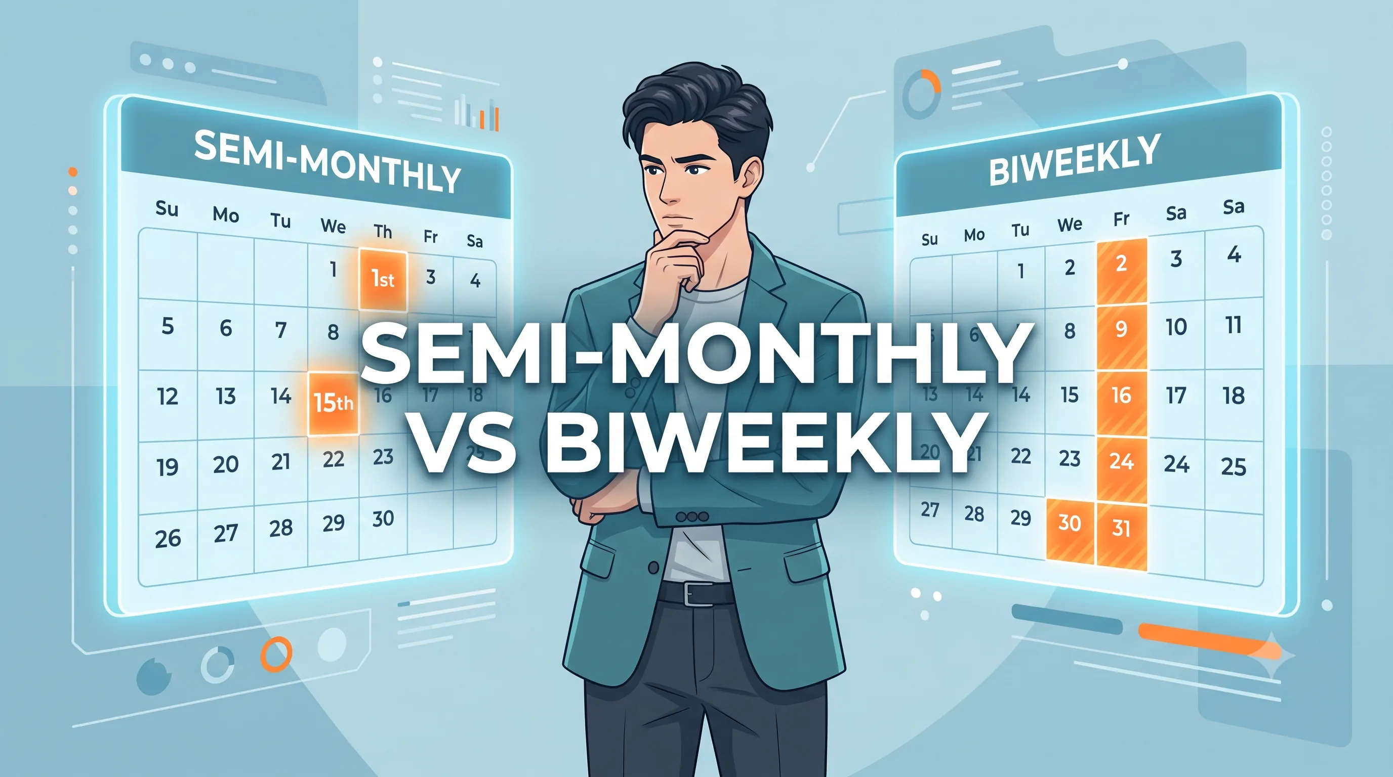 Semi-monthly vs biweekly pay schedule comparison on two calendars